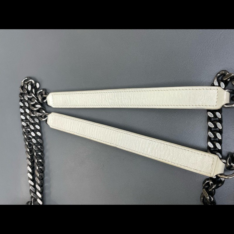 YSL Niki 中號 D扣 奶油白油蠟皮肩背包斜背包-29
