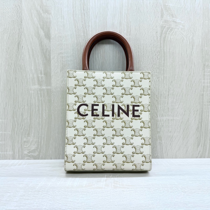 CELINE白色凱旋門老花TRIOMPHE拚咖牛皮手提側背琴譜包-0