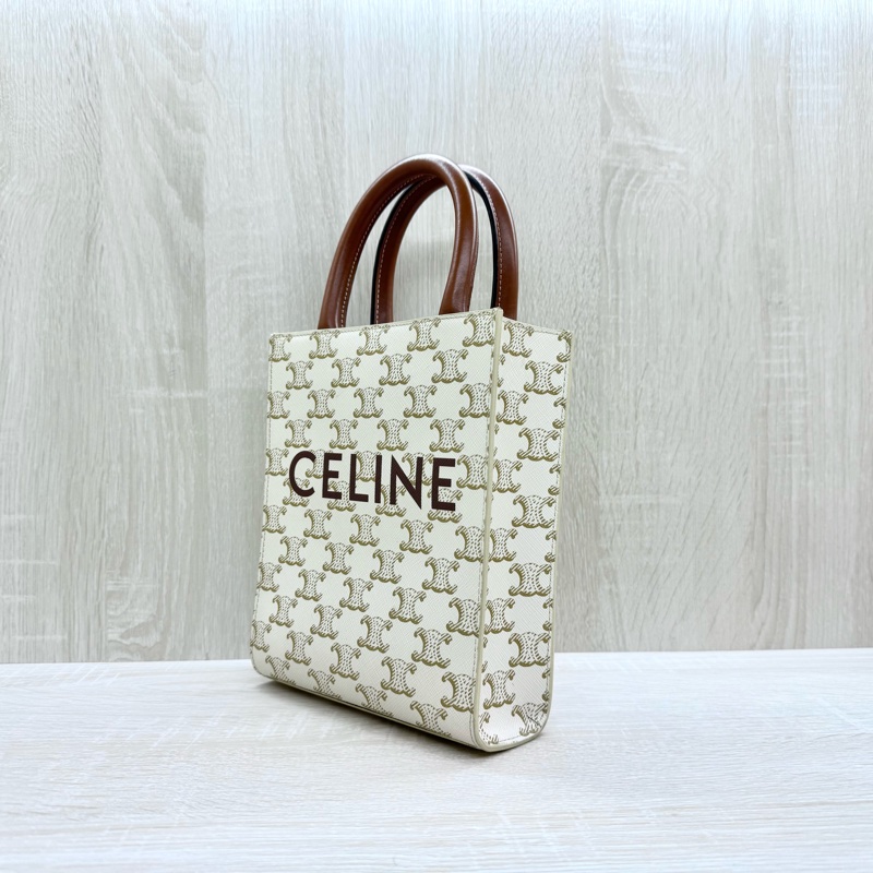 CELINE白色凱旋門老花TRIOMPHE拚咖牛皮手提側背琴譜包-2