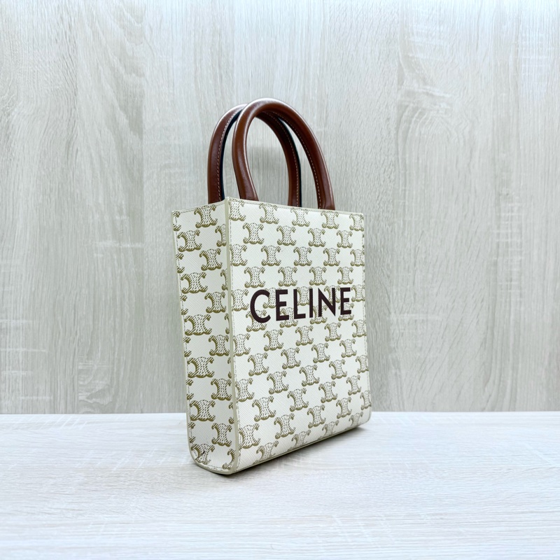 CELINE白色凱旋門老花TRIOMPHE拚咖牛皮手提側背琴譜包-3