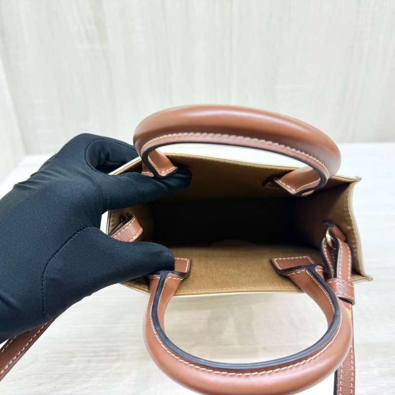 CELINE白色凱旋門老花TRIOMPHE拚咖牛皮手提側背琴譜包-8