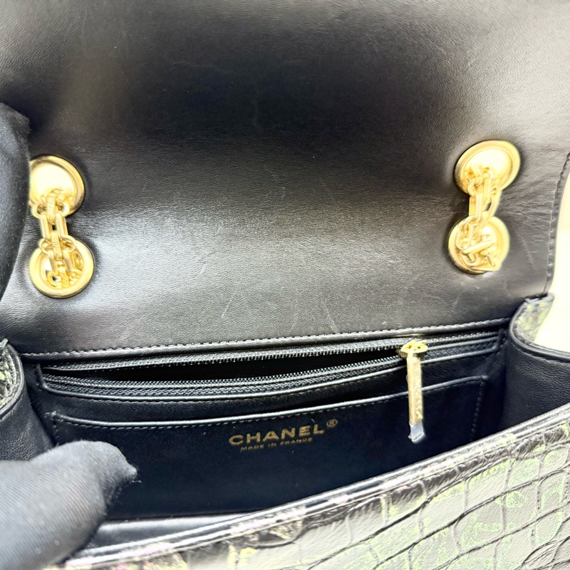 CHANEL黑金鱷魚壓紋牛皮MINI2.55埃及系列下蓋包-11