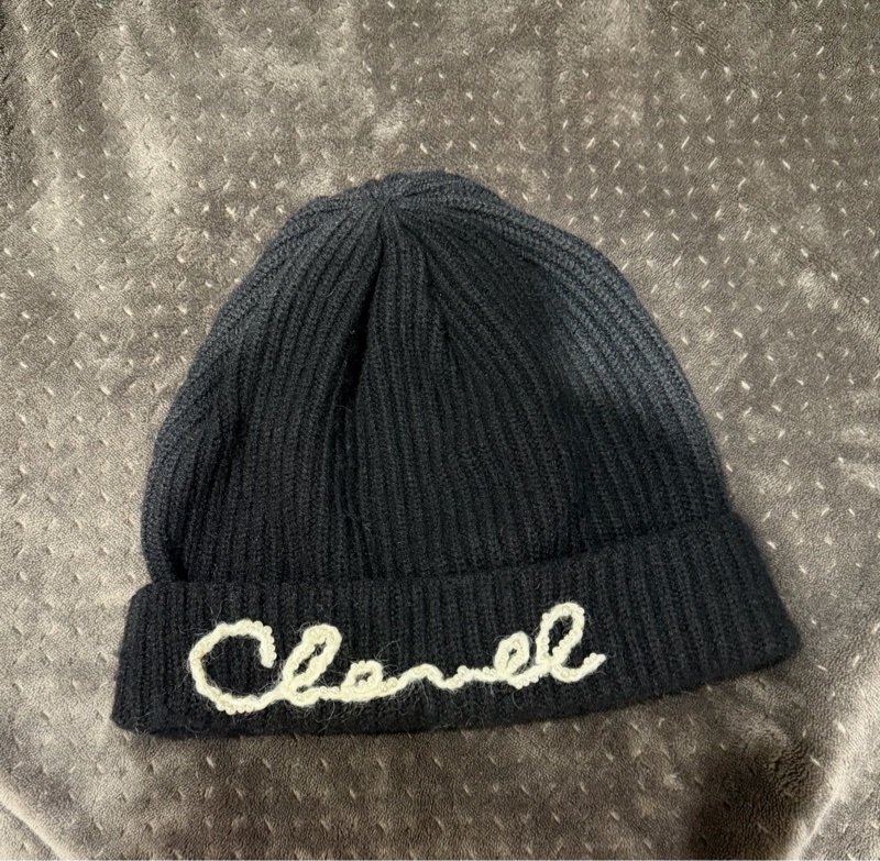 二手 2021 香奈兒 Chanel 珍珠刺繡毛帽 冷帽 針織毛 黑色 孫芸芸同款-0