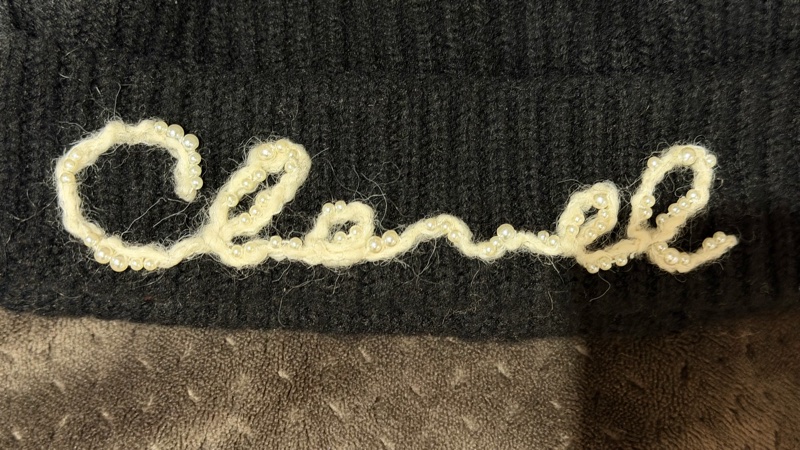 二手 2021 香奈兒 Chanel 珍珠刺繡毛帽 冷帽 針織毛 黑色 孫芸芸同款-4