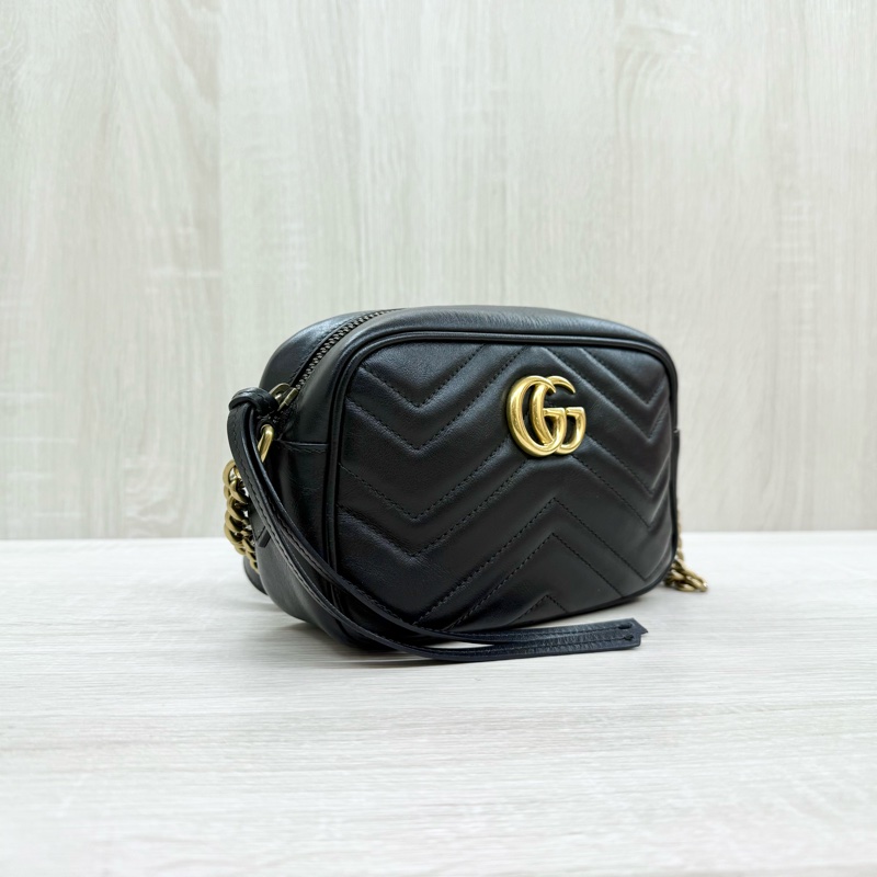 GUCCI黑色牛皮金釦馬孟拉鍊18CM相機包-3