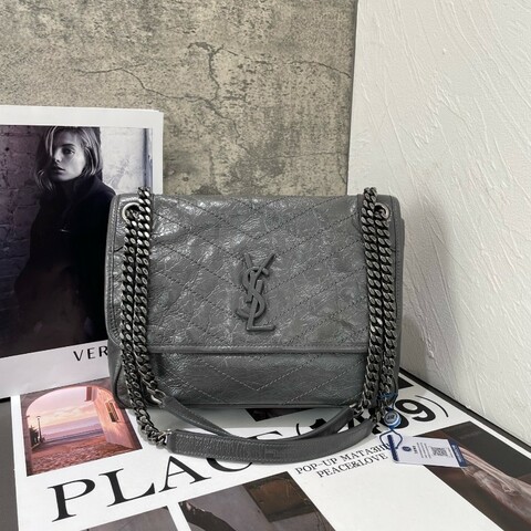 YSL Niki 中號 水泥灰 無D扣款  油蠟皮 肩背包斜背包