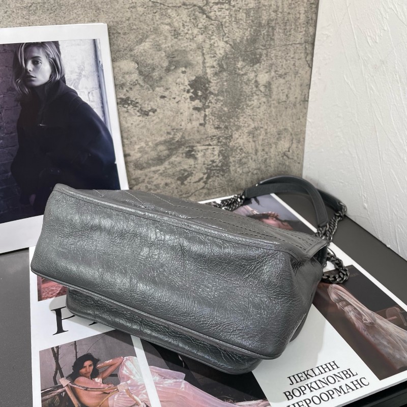 YSL Niki 中號 水泥灰 無D扣款 油蠟皮 肩背包斜背包-3