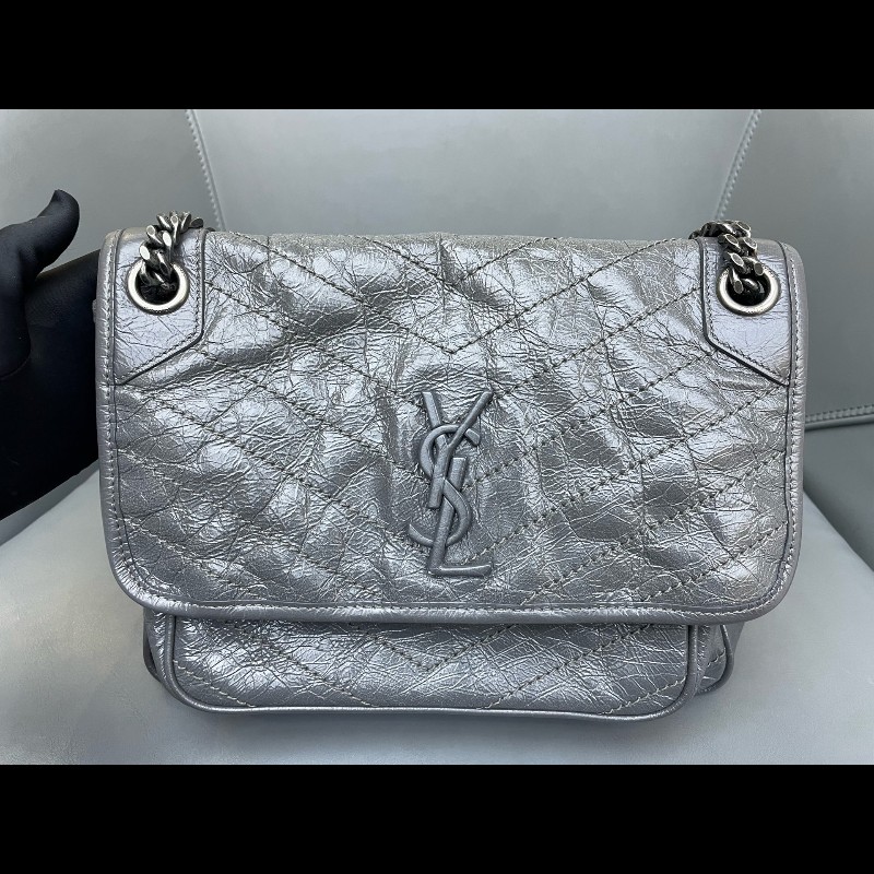 YSL Niki 中號 水泥灰 無D扣款 油蠟皮 肩背包斜背包-6