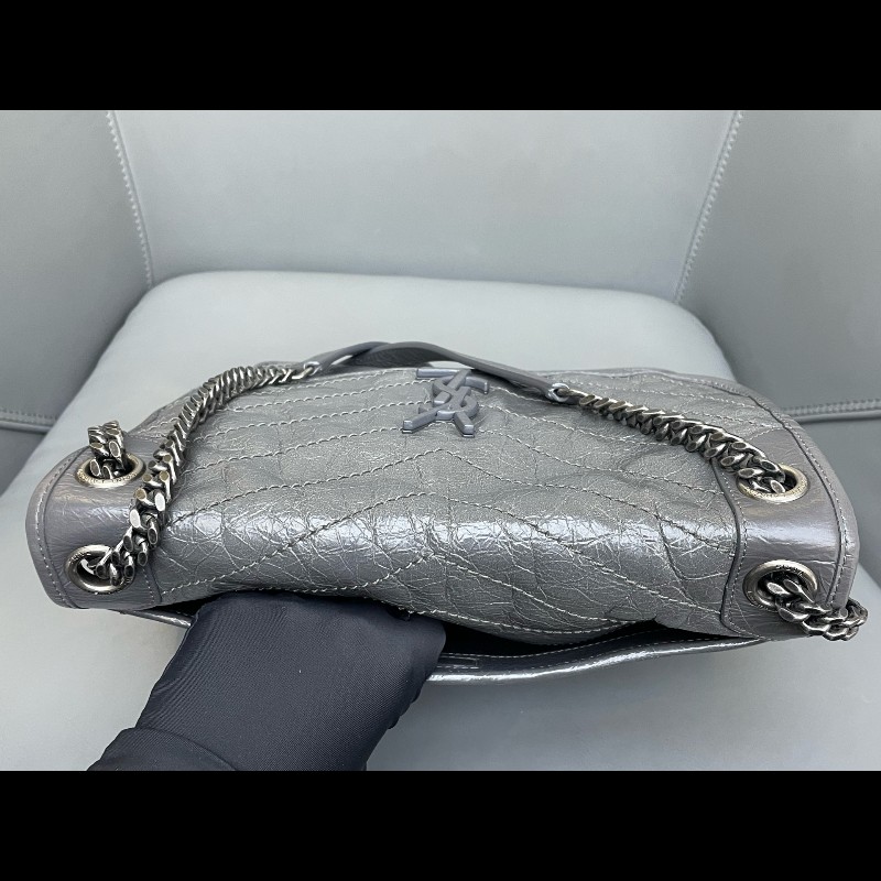 YSL Niki 中號 水泥灰 無D扣款 油蠟皮 肩背包斜背包-10