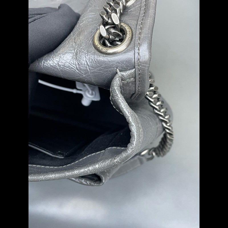 YSL Niki 中號 水泥灰 無D扣款 油蠟皮 肩背包斜背包-16