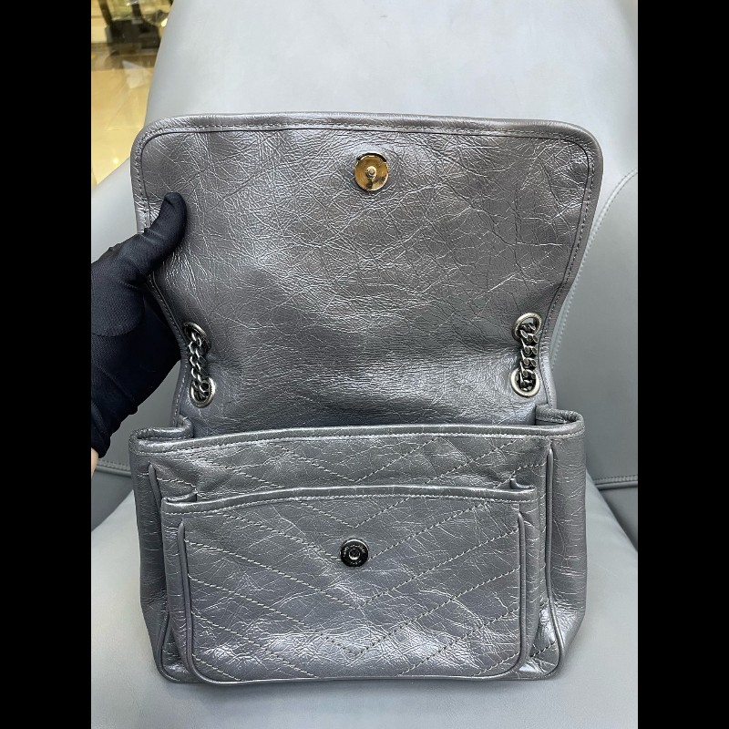 YSL Niki 中號 水泥灰 無D扣款 油蠟皮 肩背包斜背包-27