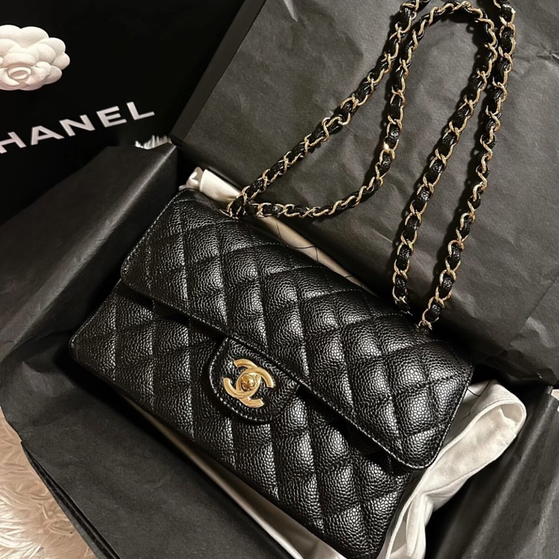 全網最低價 全新Chanel CF黑金荔枝皮小號 芯片款-0