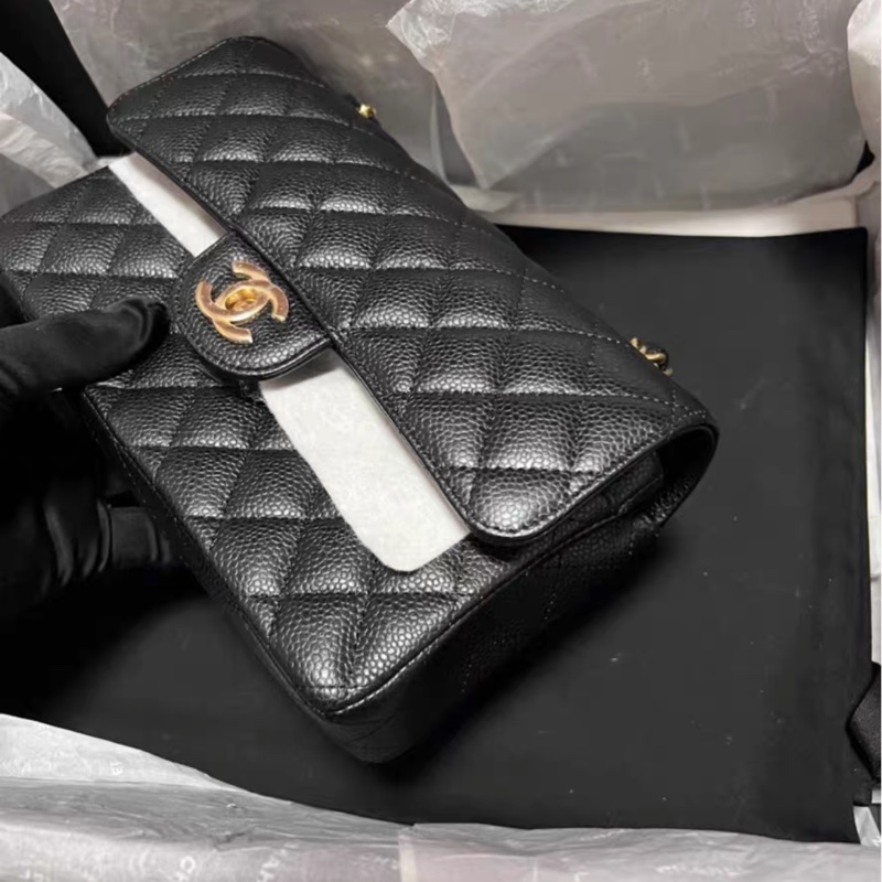 全網最低價 全新Chanel CF黑金荔枝皮小號 芯片款-3