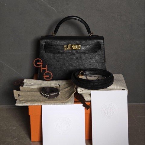 95新Mini Kelly 二代/ 黑金/Y/ Epsom