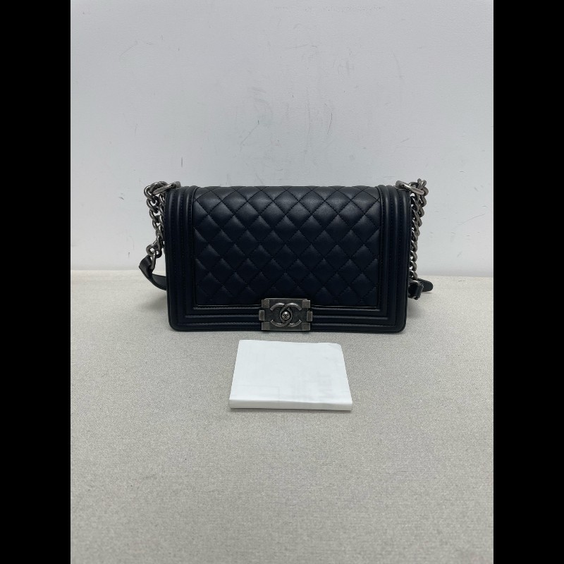 Chanel 黑銀羊皮leboy中號25cm-0