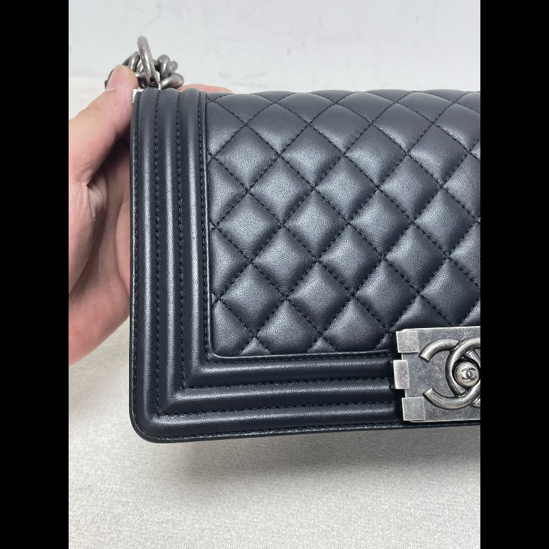 Chanel 黑銀羊皮leboy中號25cm-10