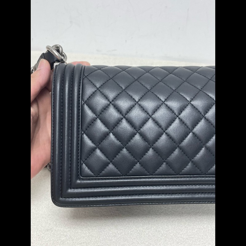 Chanel 黑銀羊皮leboy中號25cm-12