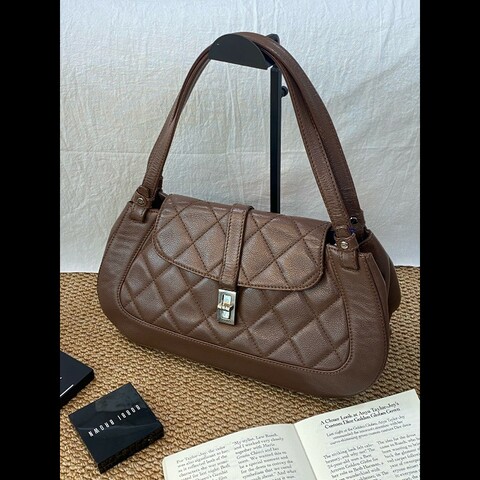 CHANEL vintage棕色牛皮中古2.55旋扣翻蓋肩背包