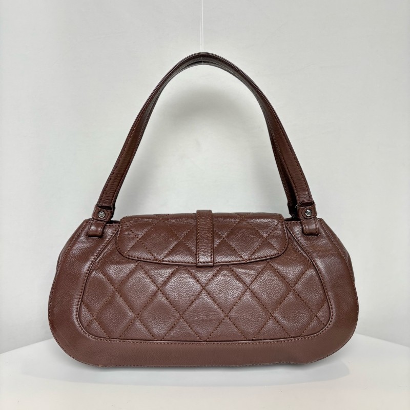 CHANEL vintage棕色牛皮中古2.55旋扣翻蓋肩背包-4