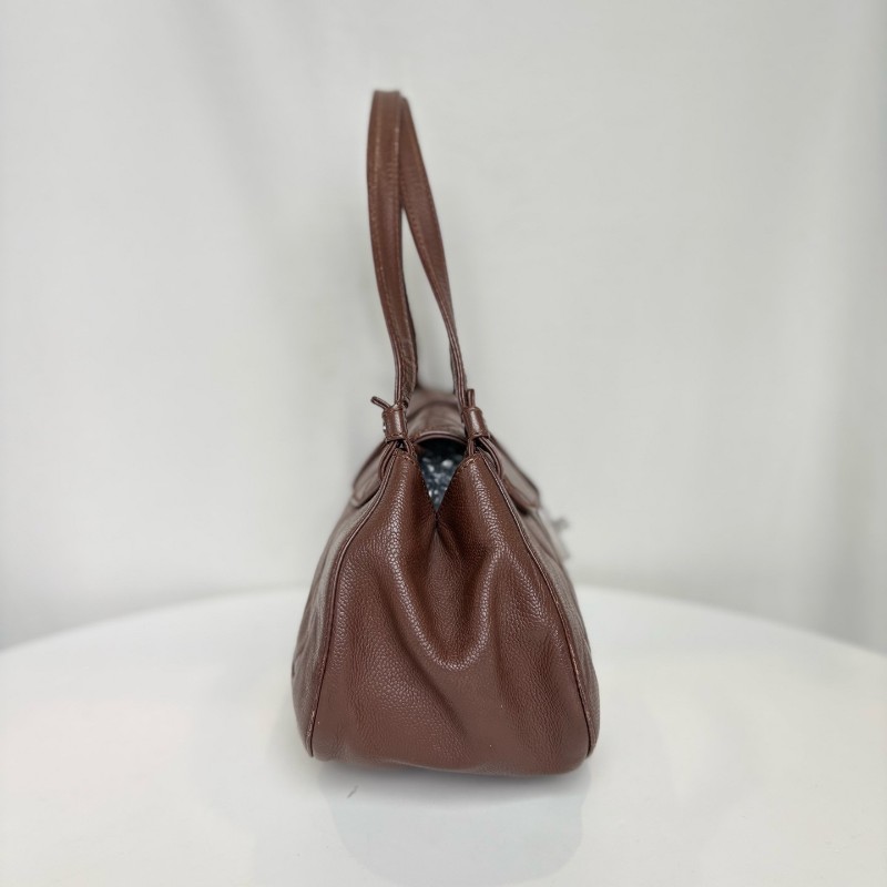 CHANEL vintage棕色牛皮中古2.55旋扣翻蓋肩背包-6