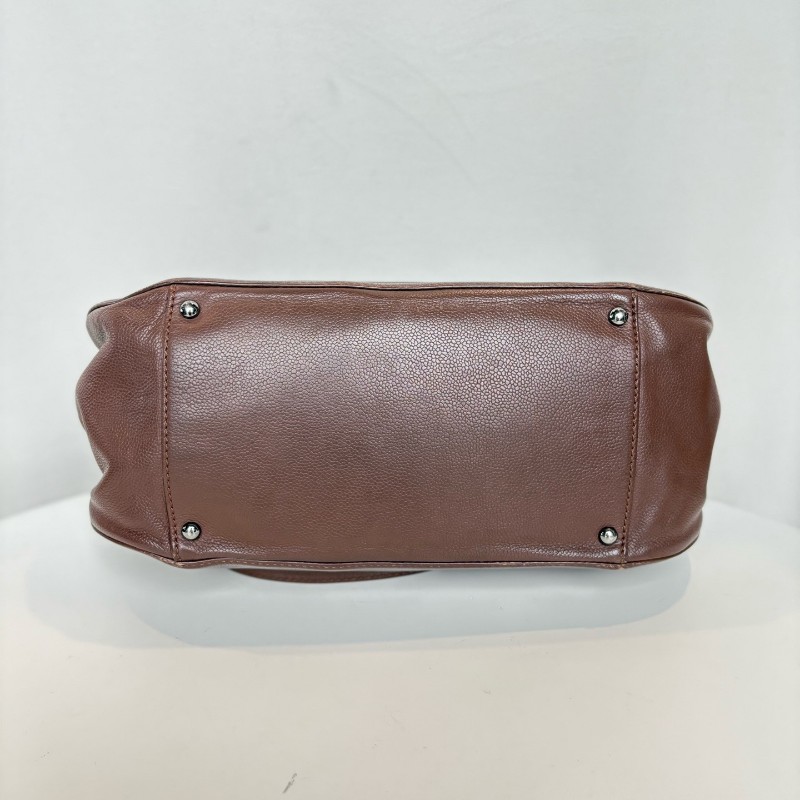 CHANEL vintage棕色牛皮中古2.55旋扣翻蓋肩背包-7