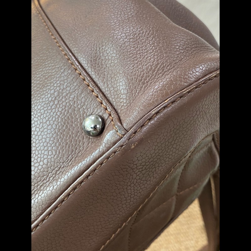 CHANEL vintage棕色牛皮中古2.55旋扣翻蓋肩背包-12