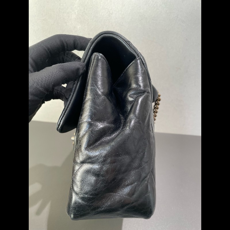 Chanel  handle 菱格孟買 黑金 復古郵差包 油蠟皮 可手提可斜挎-9