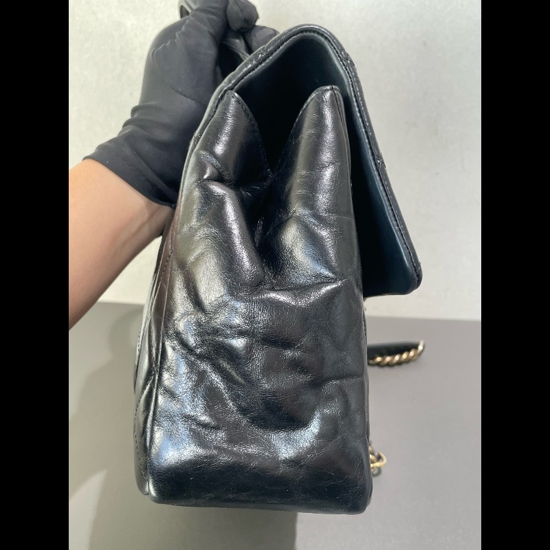 Chanel  handle 菱格孟買 黑金 復古郵差包 油蠟皮 可手提可斜挎-12