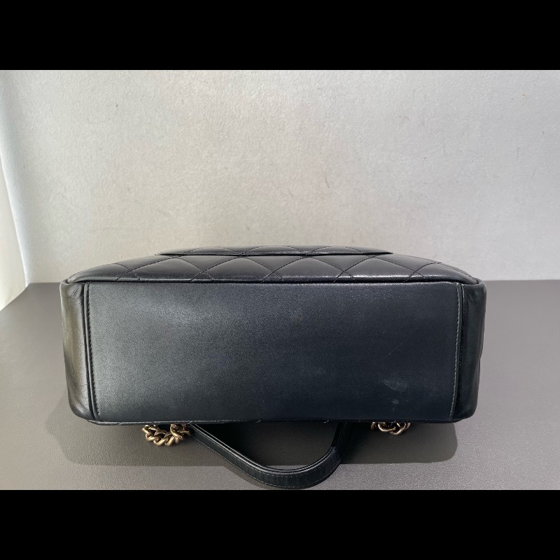 Chanel  handle 菱格孟買 黑金 復古郵差包 油蠟皮 可手提可斜挎-14