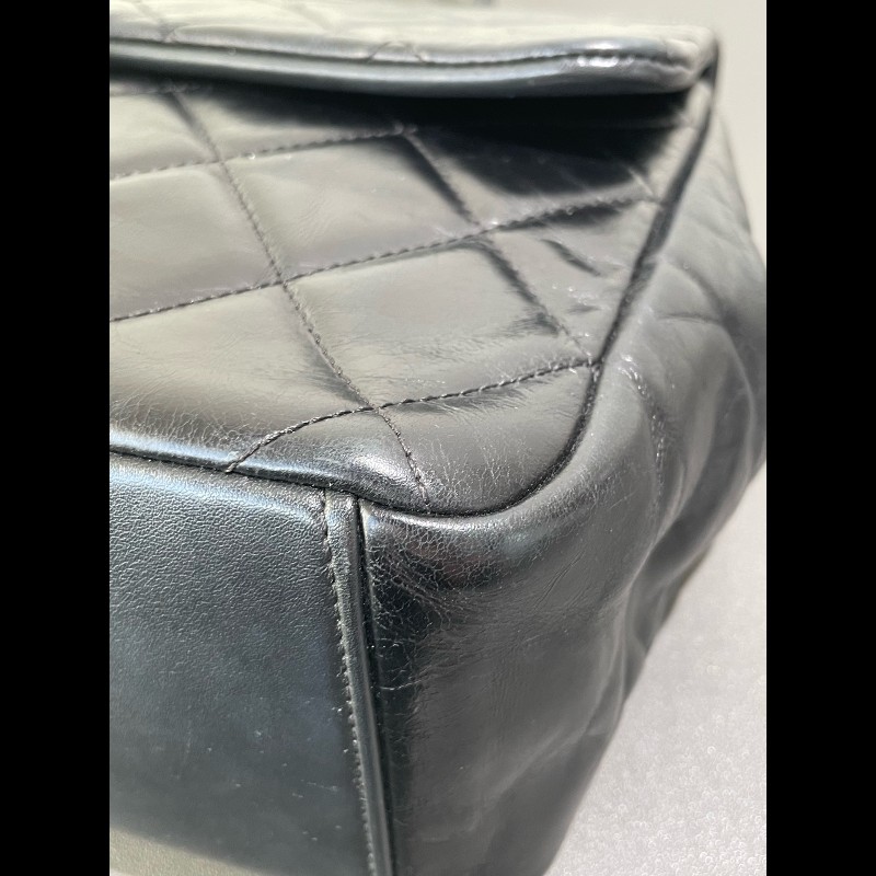 Chanel  handle 菱格孟買 黑金 復古郵差包 油蠟皮 可手提可斜挎-17