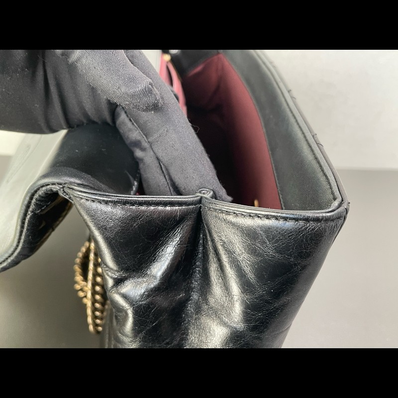 Chanel  handle 菱格孟買 黑金 復古郵差包 油蠟皮 可手提可斜挎-20