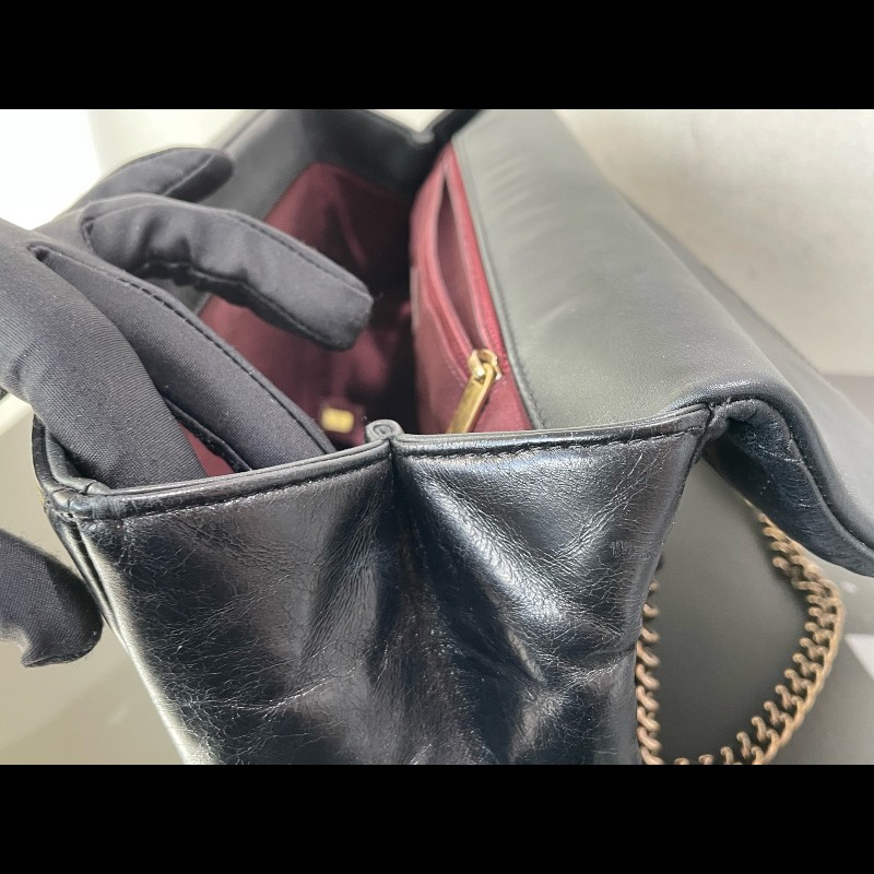 Chanel  handle 菱格孟買 黑金 復古郵差包 油蠟皮 可手提可斜挎-22