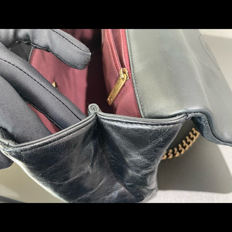 Chanel  handle 菱格孟買 黑金 復古郵差包 油蠟皮 可手提可斜挎-23