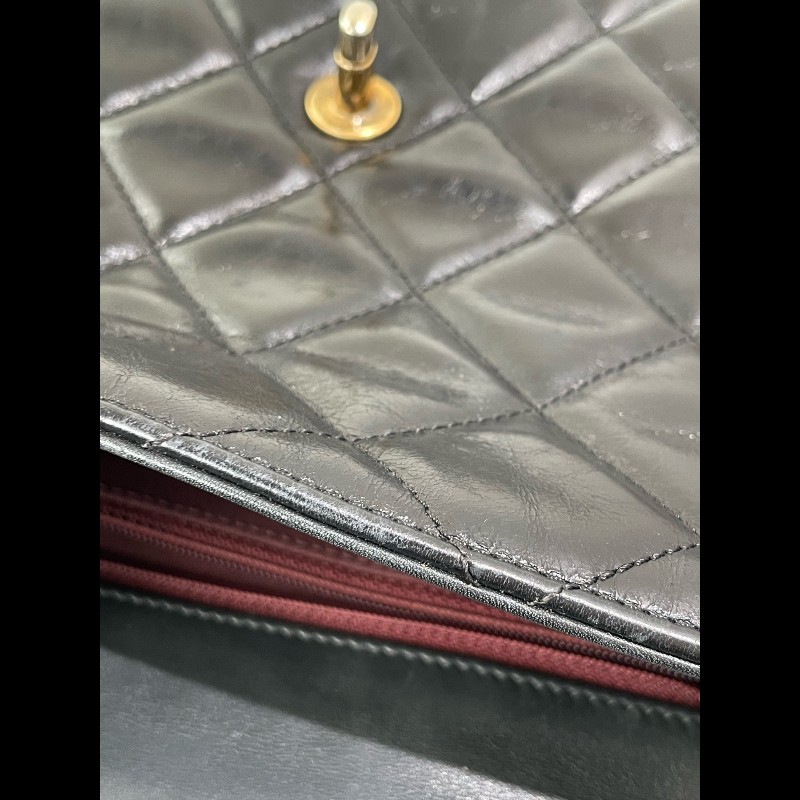 Chanel  handle 菱格孟買 黑金 復古郵差包 油蠟皮 可手提可斜挎-27