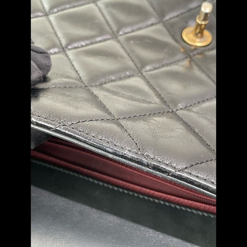 Chanel  handle 菱格孟買 黑金 復古郵差包 油蠟皮 可手提可斜挎-28