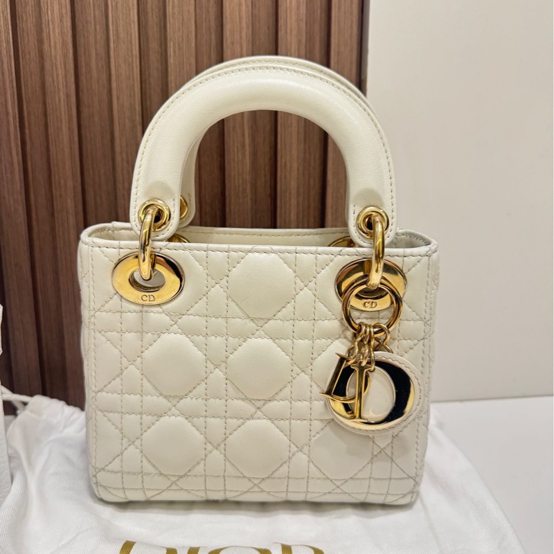 【全網最低價✨ 95%新✨有盒有塵袋】Lady Dior Mini 三格戴妃奶油白色-2