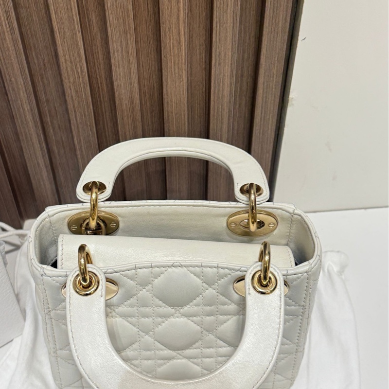 【全網最低價✨ 95%新✨有盒有塵袋】Lady Dior Mini 三格戴妃奶油白色-6