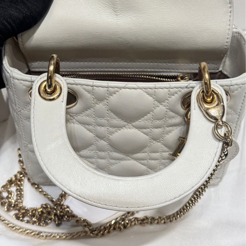 【全網最低價✨ 95%新✨有盒有塵袋】Lady Dior Mini 三格戴妃奶油白色-8