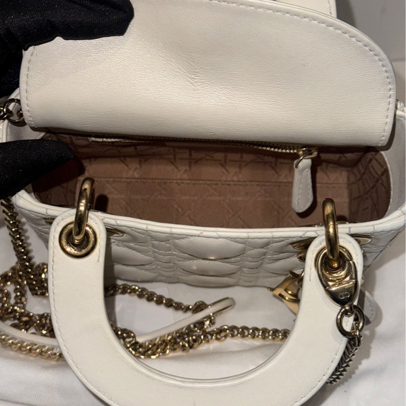 【全網最低價✨ 95%新✨有盒有塵袋】Lady Dior Mini 三格戴妃奶油白色-9