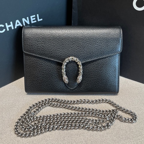 1216 Gucci古馳黑色酒神鑽扣WOC鏈條包