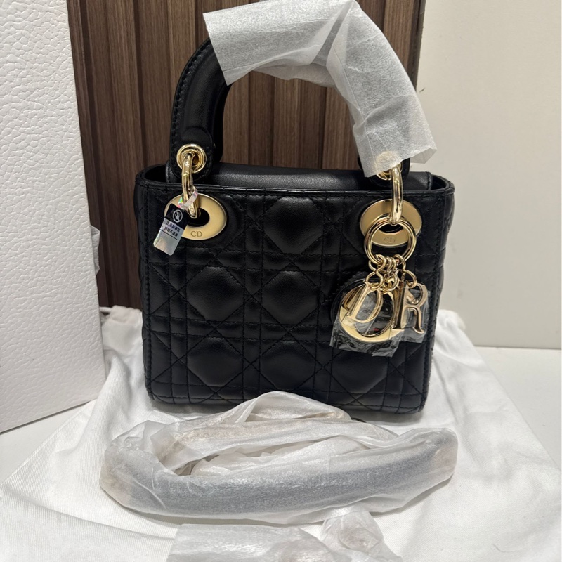 【全網最低價✨有購證大全套✨97%新】Lady Dior Mini 黑金戴妃三格-9