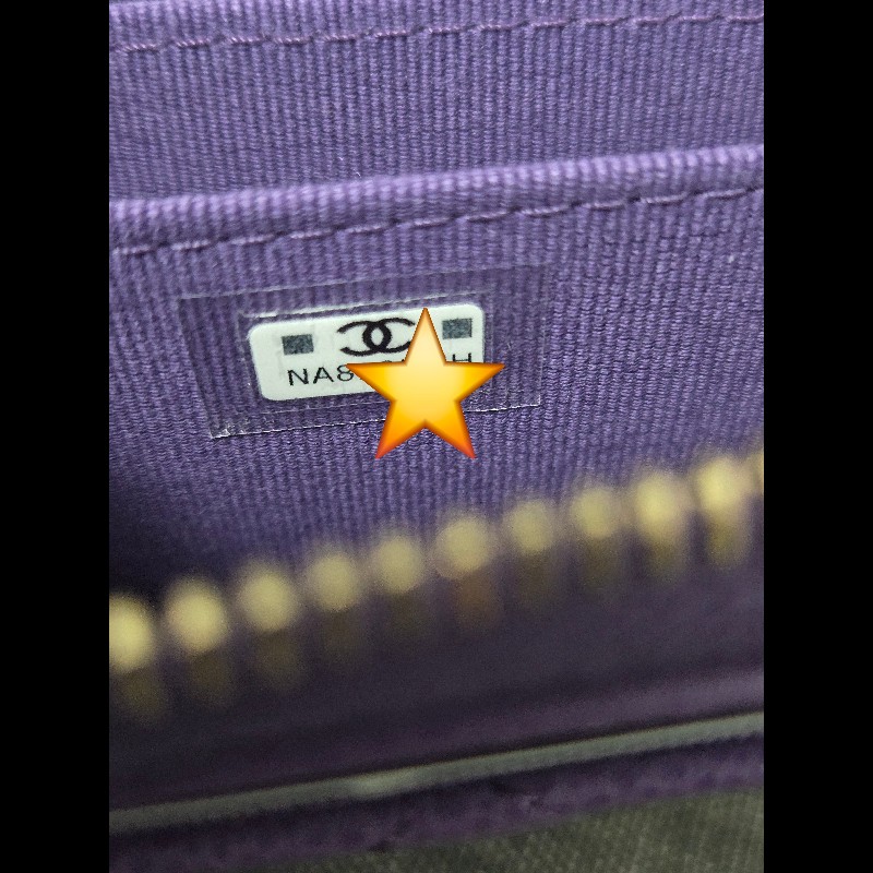 Chanel 香奈兒 紫色荔枝牛皮金釦ㄇ拉拉鍊零錢包 卡片包 🈶購證-9