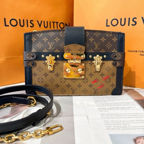 LV 路易威登 Trunk Clutch軟盒子 棕色老花焦糖拼色 芯片款 可單肩可斜挎