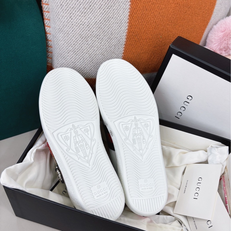 Gucci 刺繡款小白鞋，35.5碼(偏大適合37左右)，全新未使用-5