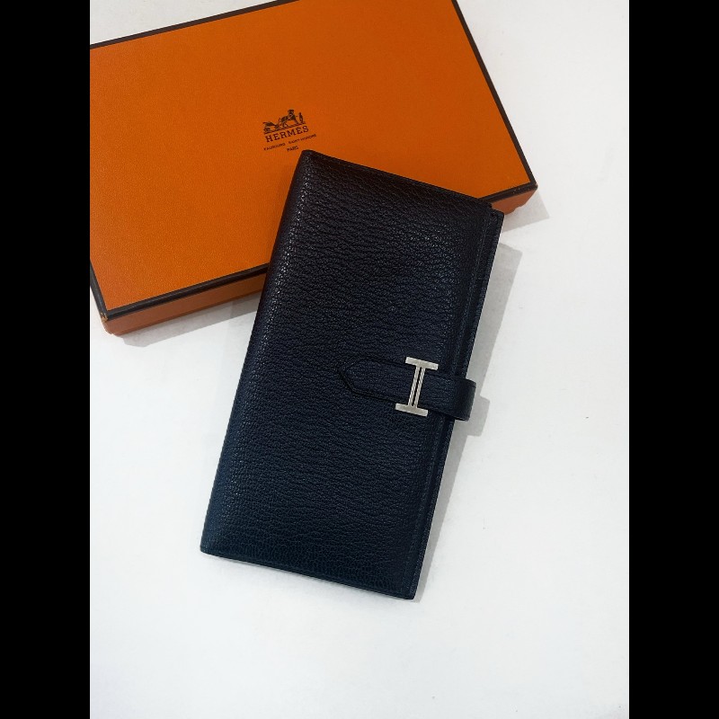 Hermes Bearn 長錢包 黑銀 框刻-0