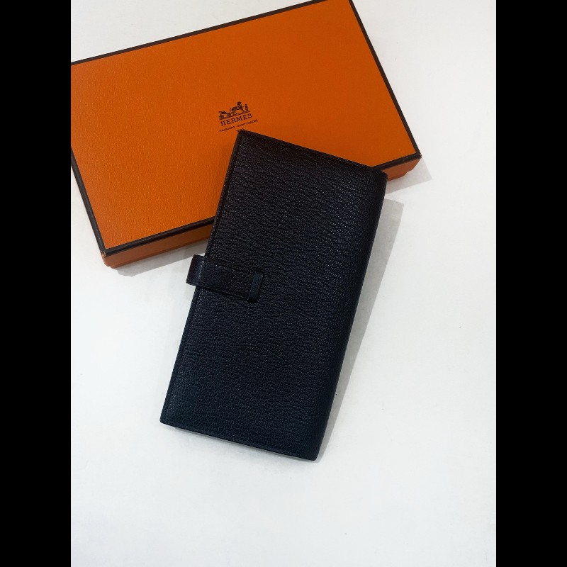 Hermes Bearn 長錢包 黑銀 框刻-1