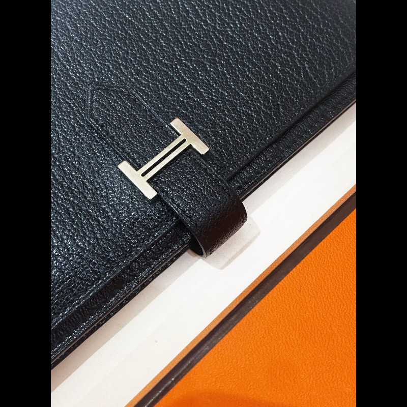 Hermes Bearn 長錢包 黑銀 框刻-2