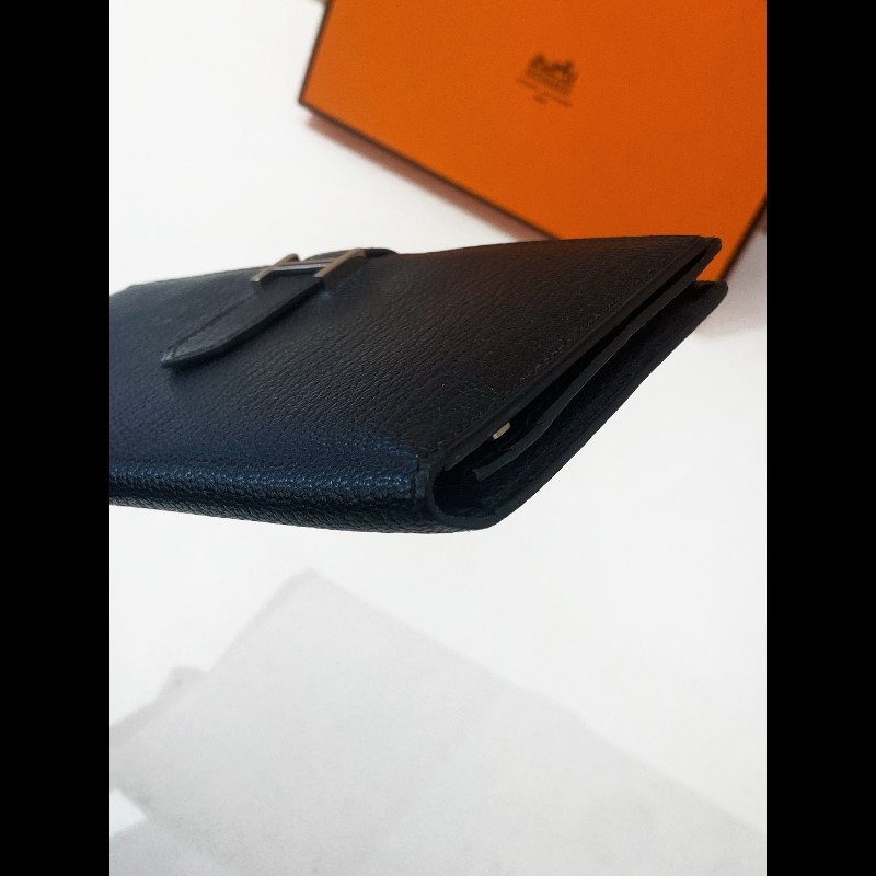 Hermes Bearn 長錢包 黑銀 框刻-5