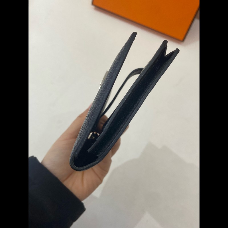Hermes Bearn 長錢包 黑銀 框刻-17