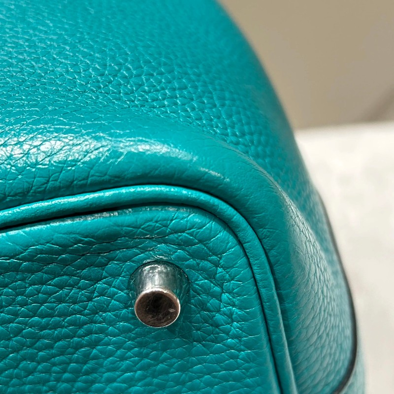 HERMES 孔雀綠銀扣TM皮菜籃子18手提包-7